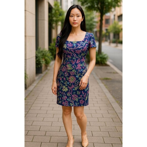 Vtg Liz Claiborne Womens 14 100% Silk Floral Print Lined Sheath Dress Classic - Picture 1 of 8